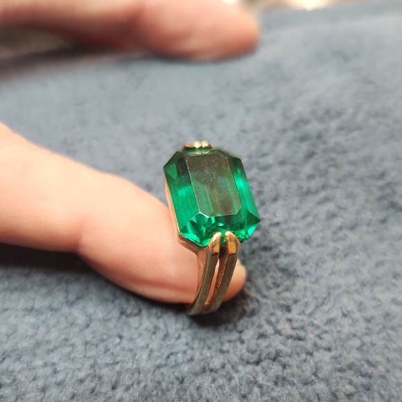 Jewelry - Emerald Octagon-Cut Statement Ring in Gold Tone